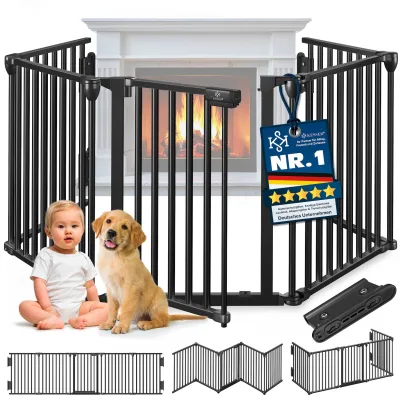KESSER® Kaminschutzgitter mit Tür Metall Ofenschutzgitter Laufgitter Laufstall Absperrgitter Tierschutzgitter Türschutzgitter für Kinder-Sicherung