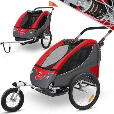 KESSER® Kinderanhänger Fahrradanhänger 360° Drehbar mit Federung 2in1 Joggerfunktion Kinderfahrradanhänger + 5-Punkt Gurt Jogger Fahrrad Anhänger für 1 bis 2 Kinder max. 40kg