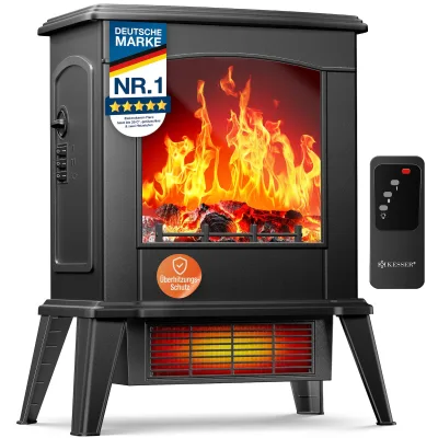 KESSER® LED Kamin Fiero mit Heizung elektrisch   Kaminheizung Elektrokamin Standkamin mit realistischem Feuer -/ Flammeneffekt per Fernbedienung, Thermosicherung verschiedene Heizstufen 2000W