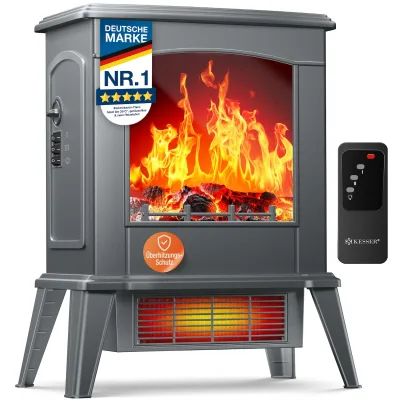 KESSER® LED Kamin Fiero mit Heizung elektrisch   Kaminheizung Elektrokamin Standkamin mit realistischem Feuer -/ Flammeneffekt per Fernbedienung, Thermosicherung verschiedene Heizstufen 2000W