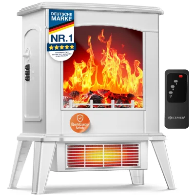 KESSER® LED Kamin Fiero mit Heizung elektrisch   Kaminheizung Elektrokamin Standkamin mit realistischem Feuer -/ Flammeneffekt per Fernbedienung, Thermosicherung verschiedene Heizstufen 2000W