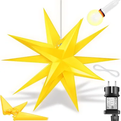 KESSER® Leuchtstern 3D, LED Weihnachtsstern mit Timer für innen und außen, Adventsstern Beleuchtet hängend Stern + Warmweiß Licht