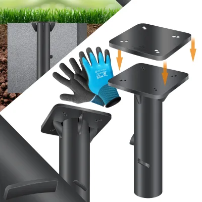 KESSER® Metall Universal Bodenplatte Sonnenschirmständer für Sonnenschirm - Ampelschirm - Kurbelschirm   Bodenanker, Inkl. Handschuhe    16 x 16 cm