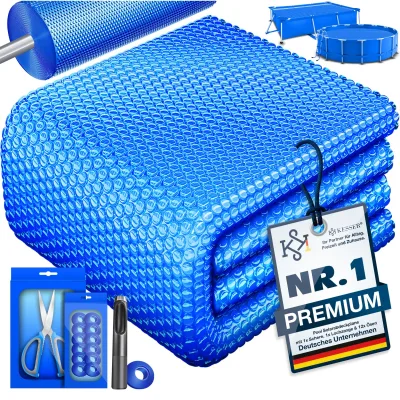 KESSER® Pool Solarabdeckplane   Solarfolie Stärke 120µm   Solarabdeckung Solarplane zuschneidbar   Poolsolarplane Solar Folie inkl. 1x Schere, 1x Lochzange & 12x Ösen   Poolheizung für Wassererwärmung