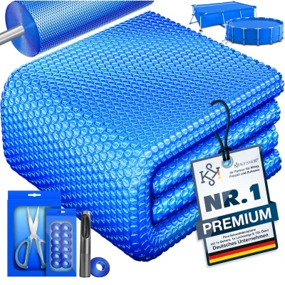 KESSER® Pool Solarabdeckplane   Solarfolie Stärke 120µm   Solarabdeckung Solarplane zuschneidbar   Poolsolarplane Solar Folie inkl. 1x Schere, 1x Lochzange & 12x Ösen   Poolheizung für Wassererwärmung