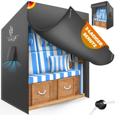 KESSER® Premium Strandkorb Schutzhülle mit Belüftungsöffnungen, Strandkorbhülle Wasserdicht, Winterfest UV-Beständiges, Schwerlast Reißfest 600D Oxford Gewebe Abdeckung (135x100x160/150cm)