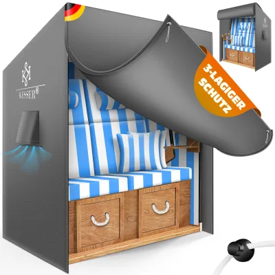 KESSER® Premium Strandkorb Schutzhülle mit Belüftungsöffnungen, Strandkorbhülle Wasserdicht, Winterfest UV-Beständiges, Schwerlast Reißfest 600D Oxford Gewebe Abdeckung (135x100x160/150cm)