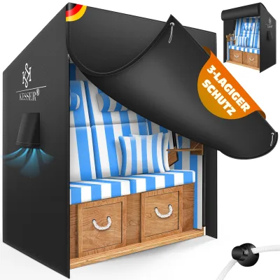 KESSER® Premium Strandkorb Schutzhülle mit Belüftungsöffnungen, Strandkorbhülle Wasserdicht, Winterfest UV-Beständiges, Schwerlast Reißfest 600D Oxford Gewebe Abdeckung (135x100x160/150cm)