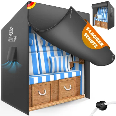 KESSER® Premium Strandkorb Schutzhülle mit Belüftungsöffnungen, Strandkorbhülle Wasserdicht, Winterfest UV-Beständiges, Schwerlast Reißfest 600D Oxford Gewebe Abdeckung (135x100x160/150cm)