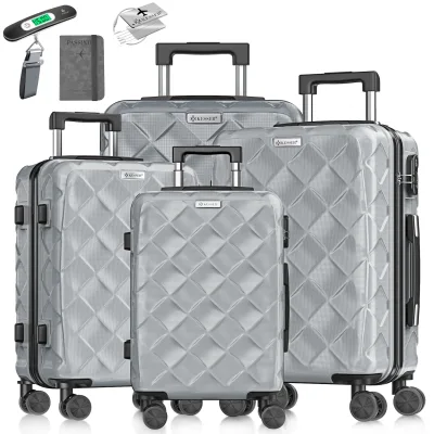 KESSER® Reisekoffer Set 4-teilig   Kofferset ABS Hartschalenkoffer mit Zahlenschloss, Kofferwaage & Reisebrieftasche 360° Rollen   Handgepäck & große Koffer für Business & Reise Trolley