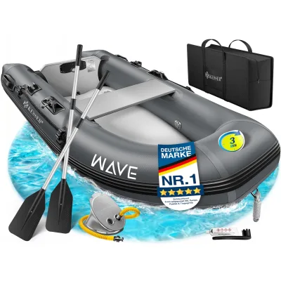 KESSER® Schlauchboot  für 2 - 4 Personen - WAVE Motor geeignet Freizeitboot Paddelboot Motorboot Angelboot - mit 1 - 2 Sitzbänken -  Alu-Boden Paddel Pumpe Reparaturset & Tasche aufblasbar PVC