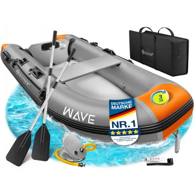 KESSER® Schlauchboot  für 2 - 4 Personen - WAVE Motor geeignet Freizeitboot Paddelboot Motorboot Angelboot - mit 1 - 2 Sitzbänken -  Alu-Boden Paddel Pumpe Reparaturset & Tasche aufblasbar PVC