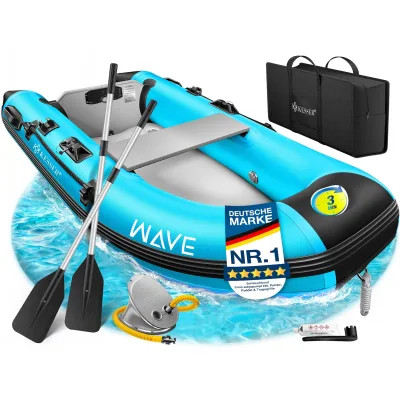 KESSER® Schlauchboot  für 2 - 4 Personen - WAVE Motor geeignet Freizeitboot Paddelboot Motorboot Angelboot - mit 1 - 2 Sitzbänken -  Alu-Boden Paddel Pumpe Reparaturset & Tasche aufblasbar PVC