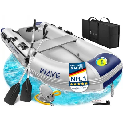 KESSER® Schlauchboot  für 2 - 4 Personen - WAVE Motor geeignet Freizeitboot Paddelboot Motorboot Angelboot - mit 1 - 2 Sitzbänken -  Alu-Boden Paddel Pumpe Reparaturset & Tasche aufblasbar PVC