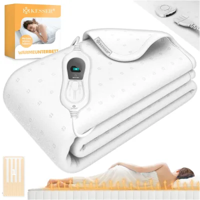 KESSER® Wärmeunterbett mit Abschaltautomatik Fernbedienung   Heizdecke mit 3 Temperaturstufen   Wärmebettunterlage fürs Bett Matratzenheizung   Wärmedecke aus weichem Vlies Heizkissen
