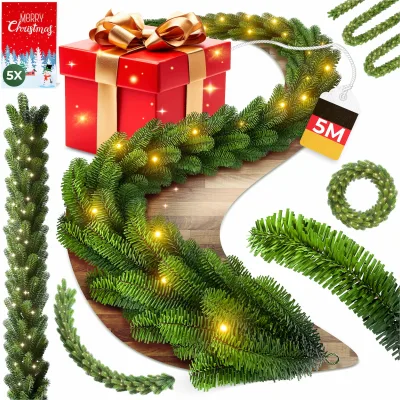 KESSER® Weihnachtsgirlande mit LED – 5 m oder 10 m, 100–200 LEDs, IP44, naturgrün, mit Schnee-Effekt je nach Modell, für Outdoor & Indoor, mit Fernbedienung & Weihnachtsdeko je nach Variante