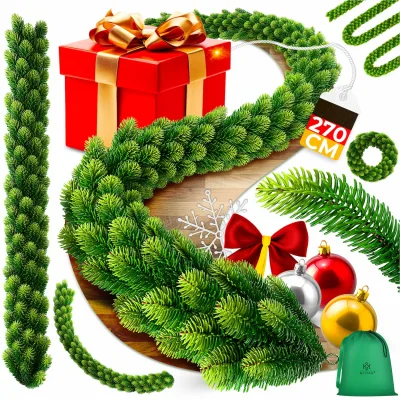 KESSER® Weihnachtsgirlande   Naturgetreues Tannengrün - wie echt - IP 44 Outdoor & Indoor Girlande - Treppen, Tür, Balkon, Weihnachtsdeko + Tasche - Dunkelgrün
