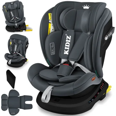 KIDIZ® Kindersitz Autositz Kinderautositz Baby Isofix Top Tether 360° drehbar i-Size Gruppe 0/1/2/3 ab Geburt -12 Jahre + Sonnenschutzdach Seitenschutz 5 Punkt Gurt Kopfstützenverstellung ECE R129