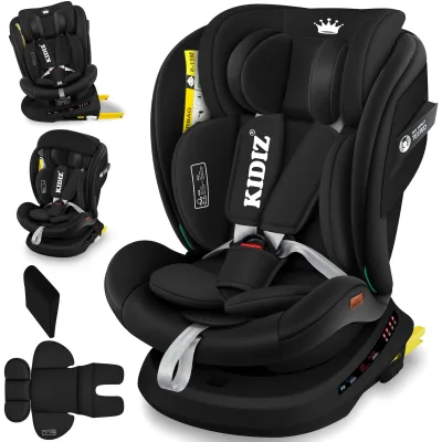 KIDIZ® Kindersitz Autositz Kinderautositz Baby Isofix Top Tether 360° drehbar i-Size Gruppe 0/1/2/3 ab Geburt -12 Jahre + Sonnenschutzdach Seitenschutz 5 Punkt Gurt Kopfstützenverstellung ECE R129