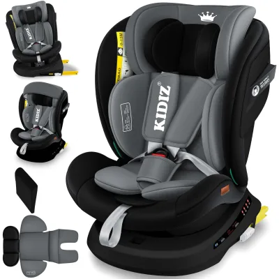 KIDIZ® Kindersitz Autositz Kinderautositz Baby Isofix Top Tether 360° drehbar i-Size Gruppe 0/1/2/3 ab Geburt -12 Jahre + Sonnenschutzdach Seitenschutz 5 Punkt Gurt Kopfstützenverstellung ECE R129