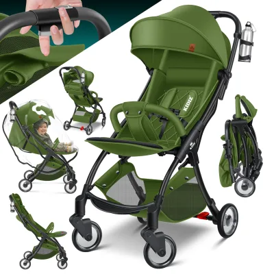 KIDIZ® Kinderwagen Premium Kinderbuggy klappbar Liegebuggy Sportwagen Faltbar 360°Räder 5-Punkt Gurt Inkl. Getränkehalter & Regenabdeckung, verstellbare Rückenlehne & Sonnenverdeck