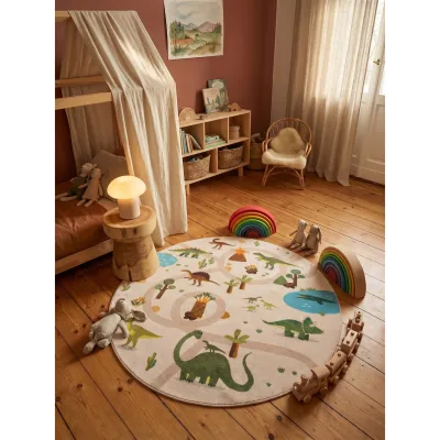 Kinderteppich Dinosaurier-Landschaft Beige 200x200 cm Waschbar