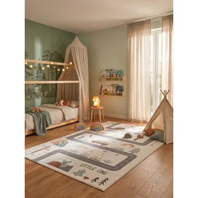 Kinderteppich Straßenkarte Abenteuer Creme 160x230 cm Waschbar