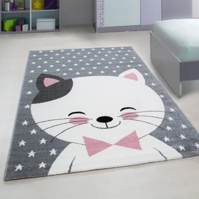 Kinderteppich TASNA, mit Katzen-Motiv, Rosa, 200 x 290 cm