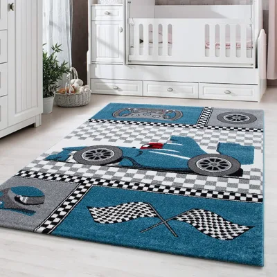 Kinderteppich TASNA, mit Rennwagen-Motiv, Blau, 160 x 230 cm
