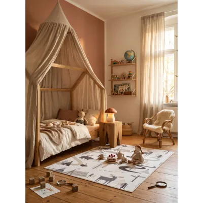 Kinderteppich Waldabenteuer mit Tieren Creme 140x200 cm Waschbar