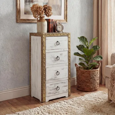 Kommode Ambato, Schubladenkommode Schrank, 4 Schubladen 70x33x26cm Shabby-Look Vintage ~ weiß