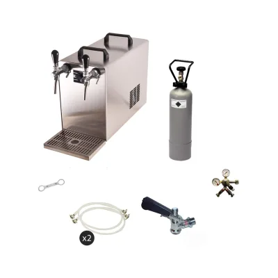 Komplett Set - Zapfanlage STREAM 50 Bierkoffer, Bierzapfanlage, Durchlaufkühler 2-leitig Trockenkühler, bis zu 55 Liter/h - BLACK EDITION, Zapfkopf:5 Liter Adapter,Zapfkopf 2:Köpi