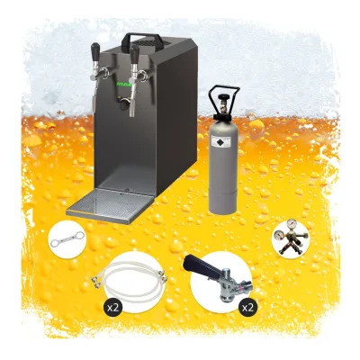 Komplett Set - Zapfanlage STREAM 50 Bierkoffer, Bierzapfanlage, Durchlaufkühler 2-leitig Trockenkühler, bis zu 55 Liter/h - BLACK EDITION, Zapfkopf:Köpi,Zapfkopf 2:Kombi