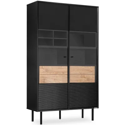 Konsimo® Vitrine Schwarz, Eiche 102x174x41 cm