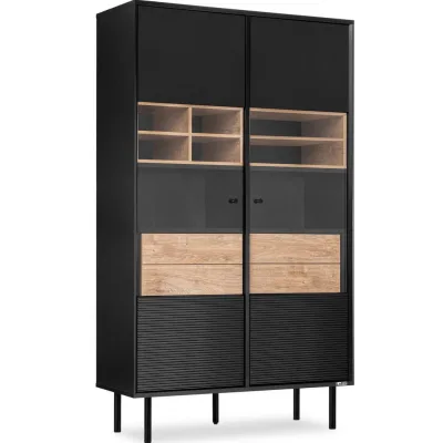 Konsimo® Vitrinenschränk Schwarz, Eiche, Mehrfarbig 102x174x41 cm
