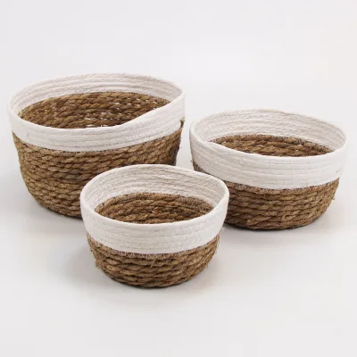 Korb, 3er-Set, natur/weiß, Wasserhyazinthe, 17/20/24 cm