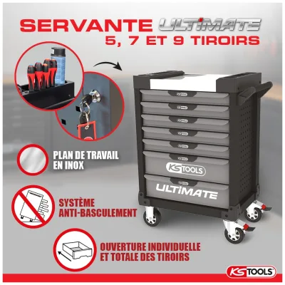 KS Tools Leerer Werkstattwagen ULTIMATE in Rot, 7 Schubladen
