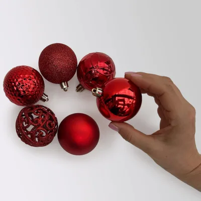 Kugelmix, 37er-Set, weihnachtsrot, Kunststoff, ca. Ø 6 cm