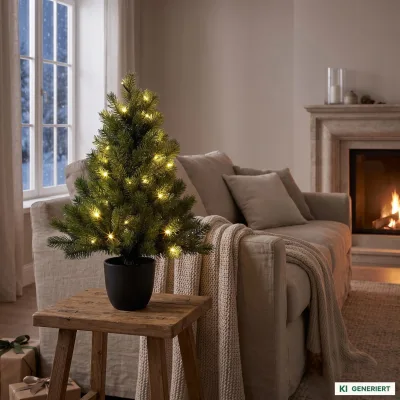 Künstlicher Tannenbaum im Topf mit 50 LEDs, Höhe ca. 60 cm