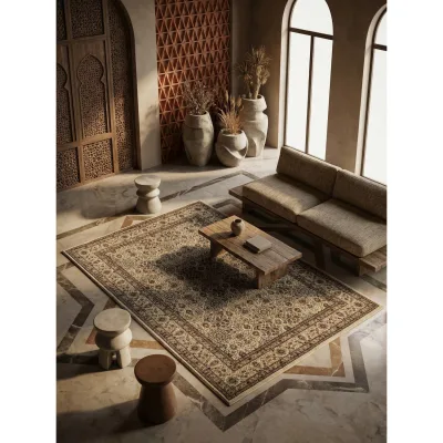 Kurzflorteppich GEISLER, orientalisch, aus Polypropylen, Beige, 80 x 150 cm