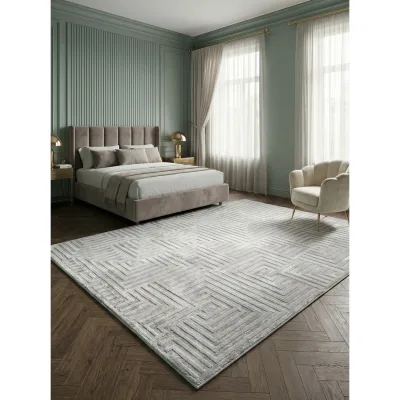 Kurzflorteppich ILLER, mit 3D-Design, aus Jute, Florhöhe 12 mm, Silber, 140 x 200 cm