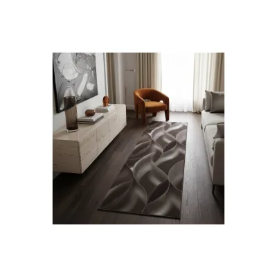 Kurzflorteppich INN, mit abstraktem Wellenmuster, Braun, 80 x 300 cm