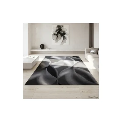 Kurzflorteppich INN, mit abstraktem Wellenmuster, Schwarz, 240 x 340 cm