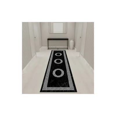 Kurzflorteppich INN, mit Mäander-Muster, Schwarz, 80 x 300 cm