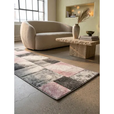 Kurzflorteppich LATEMAR, kariert, aus Polypropylen, Rosa, 80 x 150 cm