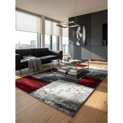 Kurzflorteppich LATEMAR, kariert, aus Polypropylen, Rot, 160 x 230 cm