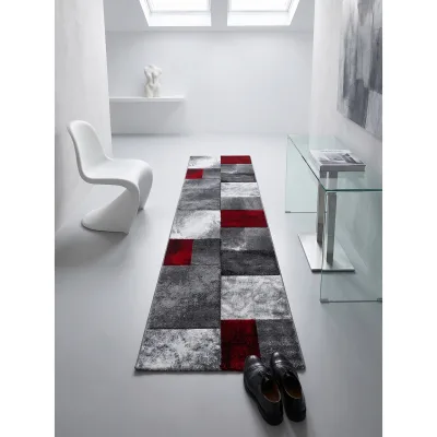 Kurzflorteppich LATEMAR, kariert, aus Polypropylen, Rot, 80 x 150 cm