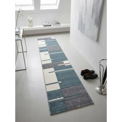 Kurzflorteppich LATEMAR, kariert, Blau, 80 x 300 cm