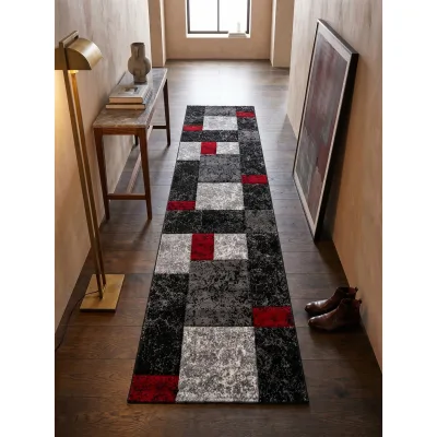 Kurzflorteppich LATEMAR, kariert, Rot, 80 x 300 cm