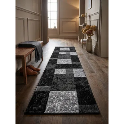 Kurzflorteppich LATEMAR, kariert, Schwarz, 80 x 300 cm